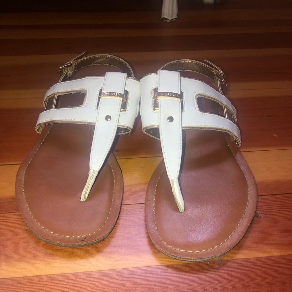 Tommy Hilfiger White and Gold Sandals